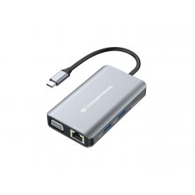 Conceptronic DONN21G 7-in-1 USB 3.2 Gen 1 Docking Station, HDMI, VGA, GbE LAN, USB-A 3.0 x 3, 100W USB PD  -