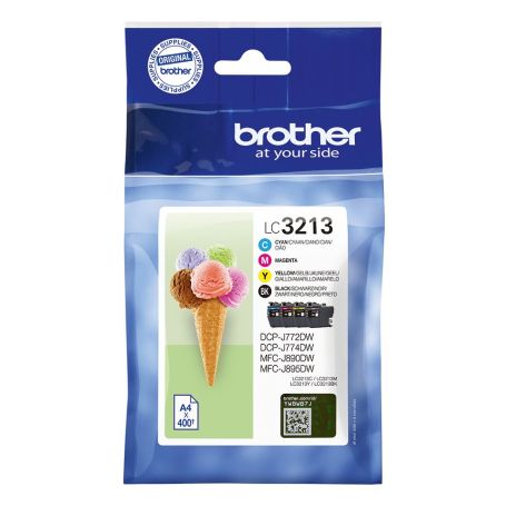 Brother Pack 4 Tinteiros (BK CM Y) de alta capacidade até 400 págs. cada cor (ISO IEC 24711) - LC3213VAL