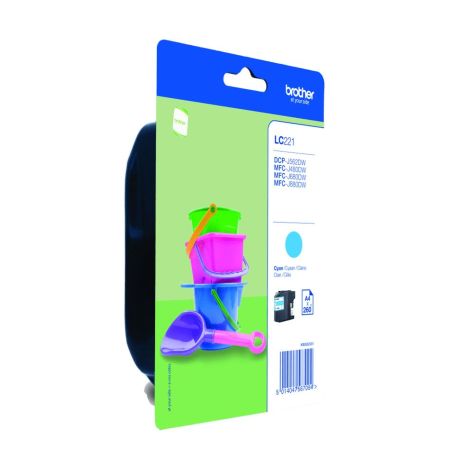 Brother Cartucho tinta Cian Blister, 260 págs., para DCP-J562DW  MFC-J480DW  MFC-J880DW - LC221CBP