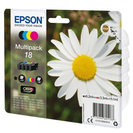 Epson Multipack 4 cores Série 18 Margarida Tinta Claria Home (c alarme RF+AM) - C13T18064022
