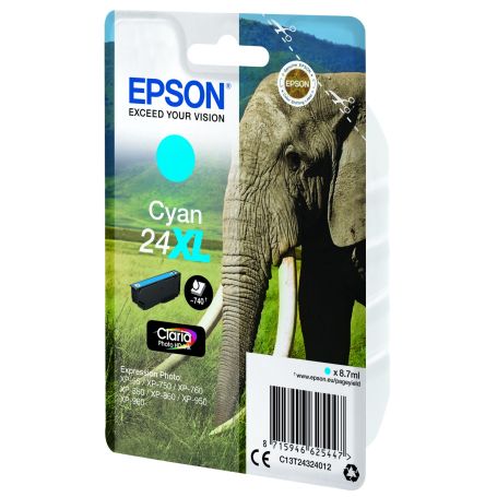 Epson Tinteiro Cyan Série 24XL Elefante Tinta Claria Photo HD (c alarme RF+AM) - C13T24324022