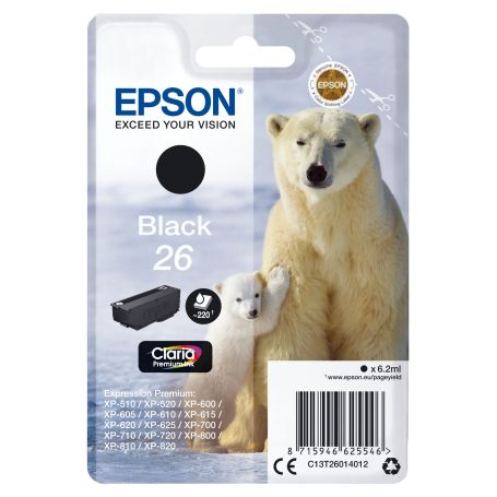 Epson Tinteiro Preto Série 26 Urso Polar Tinta Claria Premium (c alarme RF+AM) - C13T26014022
