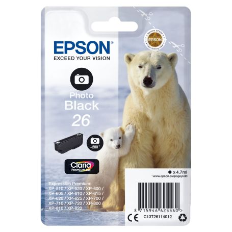 Epson Tinteiro Preto Foto Série 26 Urso Polar Tinta Claria Premium (c alarme RF+AM) - C13T26114022
