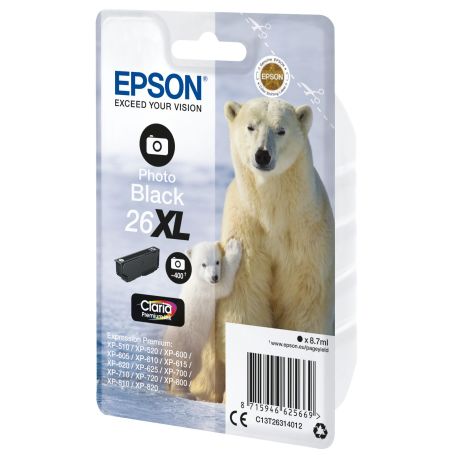 Epson Tinteiro Preto Foto Série 26XL Urso Polar Tinta Claria Premium (c alarme RF+AM) - C13T26314022
