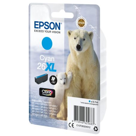 Epson Tinteiro Cyan Série 26XL Urso Polar Tinta Claria Premium (c alarme RF+AM) - C13T26324022