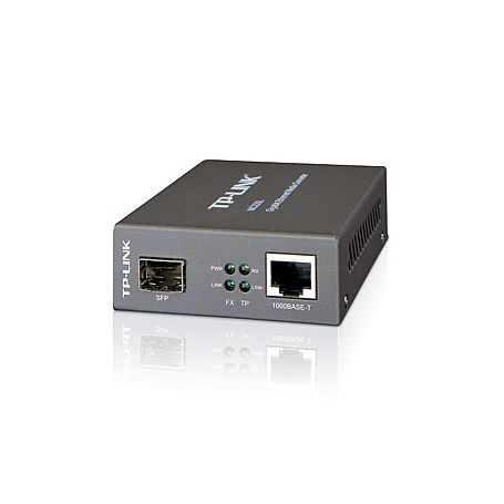 TP-Link 1000Mbps RJ45 to 1000Mbps SFP slot supporting MiniGBIC modules, switching power adapter, chassis mountable