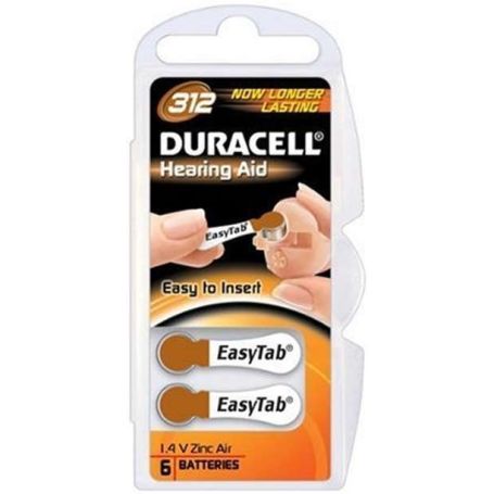 Battery General  Zinc air - Duracell 1.4V Hearing Aid Cell (6 Pack) DA312