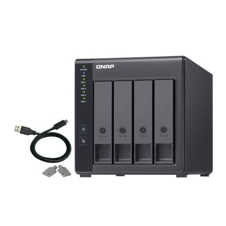 NAS QNAP TR-004, 4-bay 3.5' SATA HDD USB 3.0 type-C hardware RAID external enclosure. USB-C to USB-A cable included