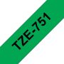 Brother Fita Laminada de 24 mm, Comprimento 8m - Texto preto sobre fundo verde - TZE751