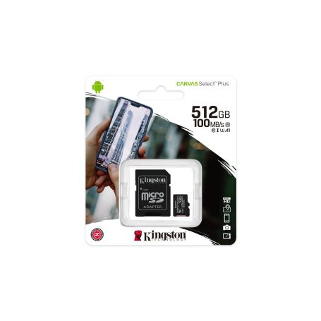 Kingston Micro SDXC 512GB Canvas Select Plus 100R A1 C10 Card + ADP - SDCS2 512GB