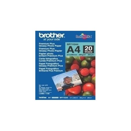Brother Papel ''Glossy'' A4. 20 folhas. p/ 130/ 145/ 330/ 350/ 240/ 440/ 465/ 540/ 560/ 660/ 750/ 770/ 3360/ 5460/ 845/ 885