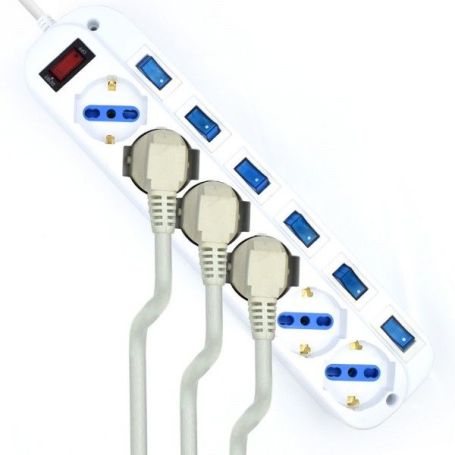 EWENT Tomada múltipla com 6 entradas, proteção contra altas tensões e interruptores individuais, cabo 3.0m - EW3932-3M