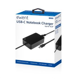 EWENT Carregador USB-C de 65W para computador portátil com perfis Power Delivery - EW3980