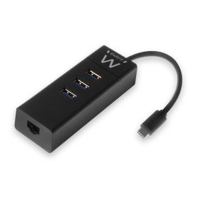 EWENT HUB USB 3 portas USB 3.1 Gen1 (USB 3.0) tipo C e porta rede gigabit - EW1141
