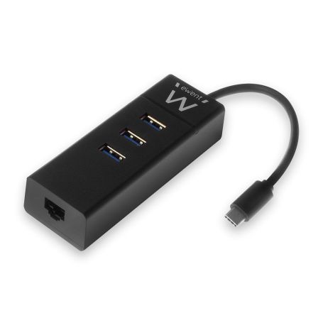 EWENT HUB USB 3 portas USB 3.1 Gen1 (USB 3.0) tipo C e porta rede gigabit - EW1141