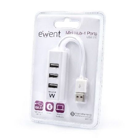 EWENT Mini HUB 2.0 de 4 Portas Branco - EW1122