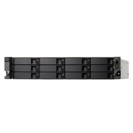 QNAP 12-bay 2U rackmount USB-C 3.1 Gen2 10Gbps JBOD expansion unit, redundant PSU, with a 1-meter USB-C to USB-A 3.1 Gen2 cable