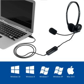 EWENT Headsets USB com microfone e controlo de volume, cabo 2.1m - EW3568