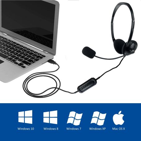 EWENT Headsets USB com microfone e controlo de volume, cabo 2.1m - EW3568