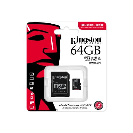 Kingston Micro SDHC 64GB Industrial C10 A1 pSLC Card + SD Adapter  - SDCIT2 64GB