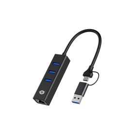Conceptronic DONN 3-Port USB Hub with Gigabit Network Adapter incl. USB-C to USB-A Converter - DONN07BA