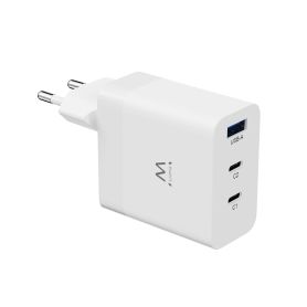 EWENT USB-C AC PD charger, 2 USB-C ports and 1 USB-A QC3.0 (65W), white - EW1323