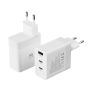 EWENT USB-C AC PD charger, 2 USB-C ports and 1 USB-A QC3.0 (65W), white - EW1323