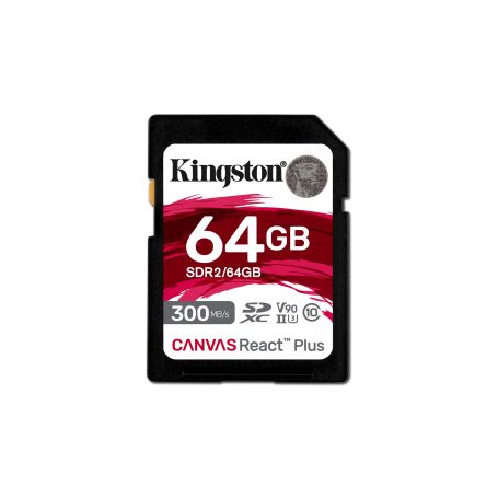 Kingston SDXC Card 64GB Canvas React Plus UHS-II 300R 260W U3 V90 for Full HD 4K 8K - SDR2 64GB