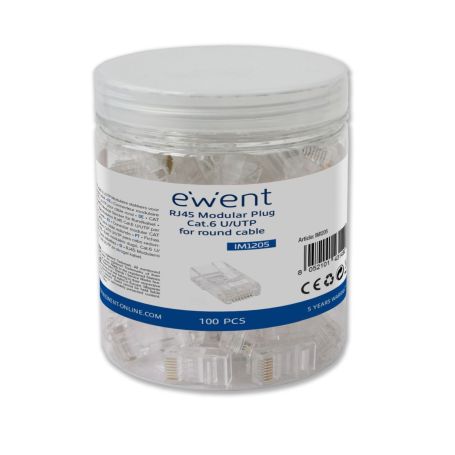 EWENT RJ45 plug, CAT 6 U UTP for AWG 23-26 cable, 15u gold plated contacts, jar 100pcs - IM1205