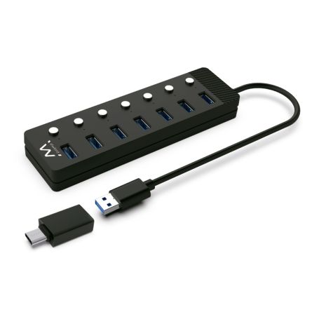 EWENT USB3.2 Gen 1 Hub 7 ports with switches, power adapter, USB-A and USB-C - EW1147
