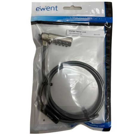 EWENT Cadeado para Portátil com combinação de números e trava de segurança Wedge, cabo 1.5 mts - EW1243