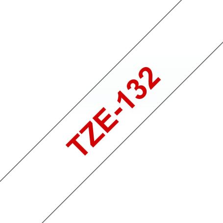 Brother Fita laminada 12mm - Texto vermelho sobre fundo transparente, Largura 12 mm. Comprimento 8 m - TZE132