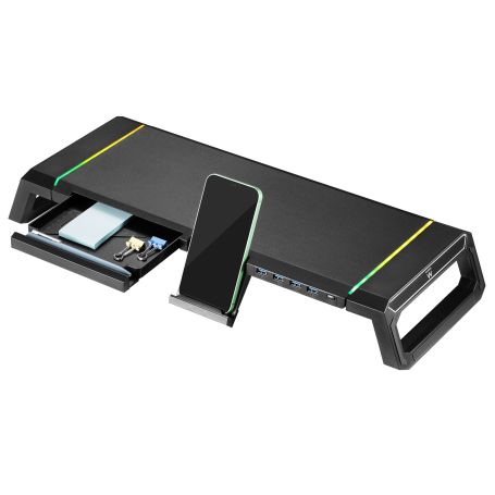 EWENT Foldable RGB Monitor Raise with drawer, smartphone holder and 4-port USB 3.0 HUB  - EW1268