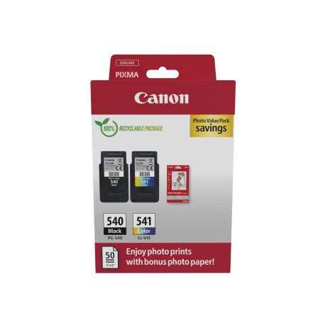 Canon PG-540 CL-541 PVP - 4x6 Photo Paper (GP-501 50sheets) + Black & Colour Cartridges  - 5225B013