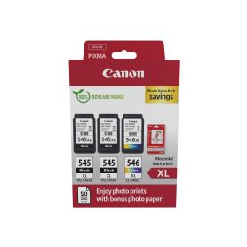 Canon PG-545XLx2 CL-546XL PVP - 4x6 Photo Paper (GP-501 50sheets) + XL Black x2 & XL Colour Cartridges  - 8286B015