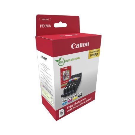 Canon CLI-526 BK C M Y PHOTO VALUE - 4x6 Photo Paper (PP-201 50sheets)  - 4540B019
