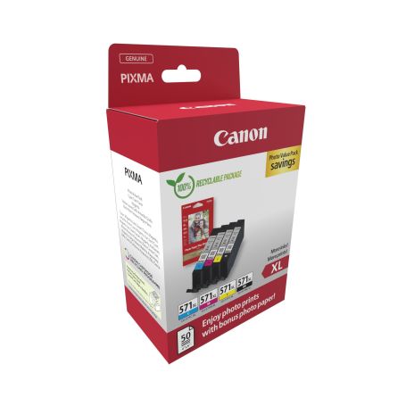 Canon CLI-571XL BK C M Y PHOTO VALUE - 4x6 Photo Paper (PP-201 50sheets) - 0332C006