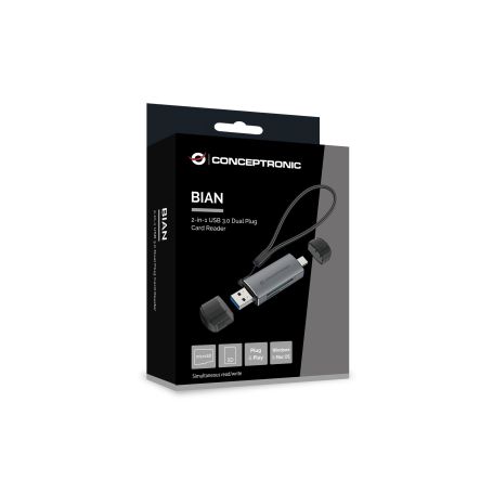 Conceptronic BIAN05G 2-in-1 USB 3.0 Dual Plug Card Reader, SD MicroSD 3.0, UHS-I  -