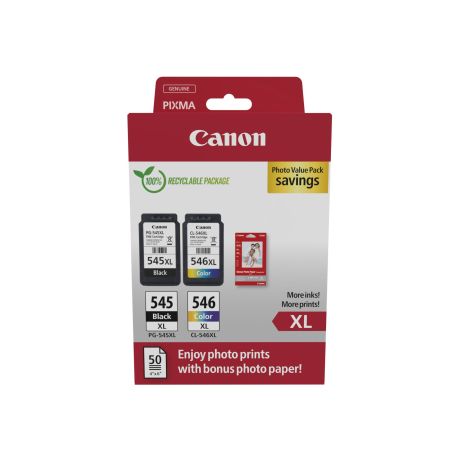Canon PG-545XL CL-546XL PHOTO VALUE - 4x6 Phot Paper(GP-501 50sheets) + XL Black & XL Colour Cartridges  - 8286B011
