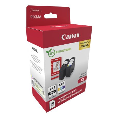 Canon PG-585XL CL-586XL PHOTO VALUE - 4x6 Phot Paper(GP-501 50sheets) + XL Black & XL Colour Cartridges  - 6204C005