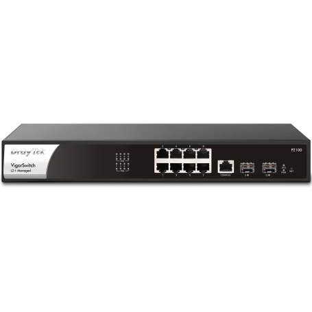 Switch Draytek Gigabit PoE+ VigorSwitch P2100 - Gestão Layer 2+ - 8 Portas Giga PoE+ RJ-45 + 2 portas Giga SFP (DT-VSP2100)