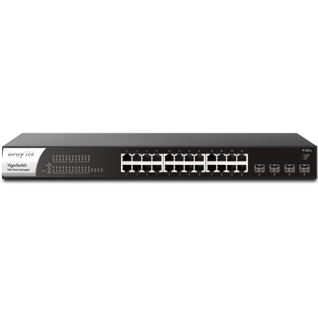 Draytek Switch Gigabit PoE+ VigorSwitch P1281x - Gestão Layer 2 - 24 Portas Giga PoE+ RJ-45 com 4 Portas 10G SFP+. Inclui Rack Mount Bracket.