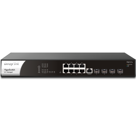 Switch Multi-Gigabit VigorSwitch PQ2121x - Gestão Layer 2+ - 8 Port. 2.5GbE RJ-45 PoE+ com 4 Port. 10G SFP+. Inclui Rack Bracket
