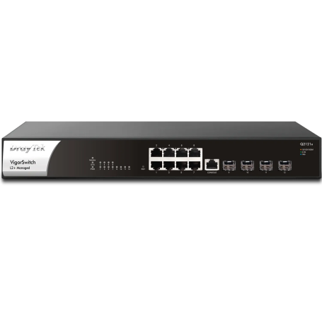 Switch Multi-Gigabit VigorSwitch Q2121x - Gestão Layer 2+ - 8 Portas 2.5GbE RJ-45 com 4 Portas 10G SFP+. Inclui Rack Bracket