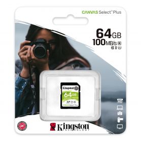 Kingston SD Card XC 64GB Canvas Select Plus 100R C10 UHS-I U1 V10 - SDS2/64GB