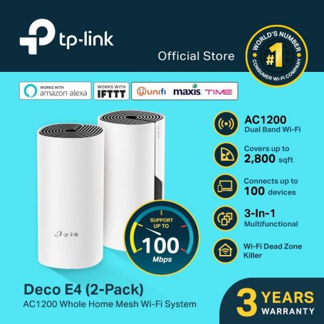 TP-Link DECOE4 Pack 2 - Composto por 2 unidades AC1200 Whole-Home Mesh Wi-Fi System, Qualcomm CPU