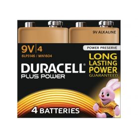 Battery General  Alkaline - Duracell Plus 9V 4 Pack MN1604B4