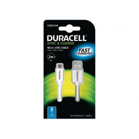 Cable USB  2m - Duracell Sync/Charge Cable 2 Metre White