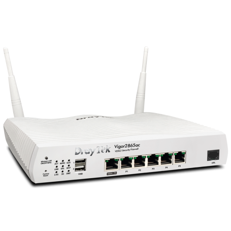 Router Draytek ADSL 2/2+, com modem ADSL incorporado para linha Analógica, 2ª porta Gigabit-WAN (DT-V2865 ax A)