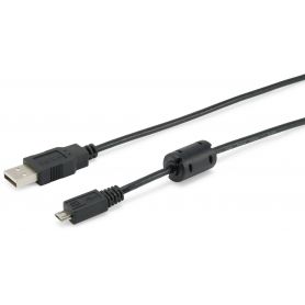 Equip USB 2.0 Cable A - MicroB, 1.0m, M/M, black com Ferrite Core - 128596